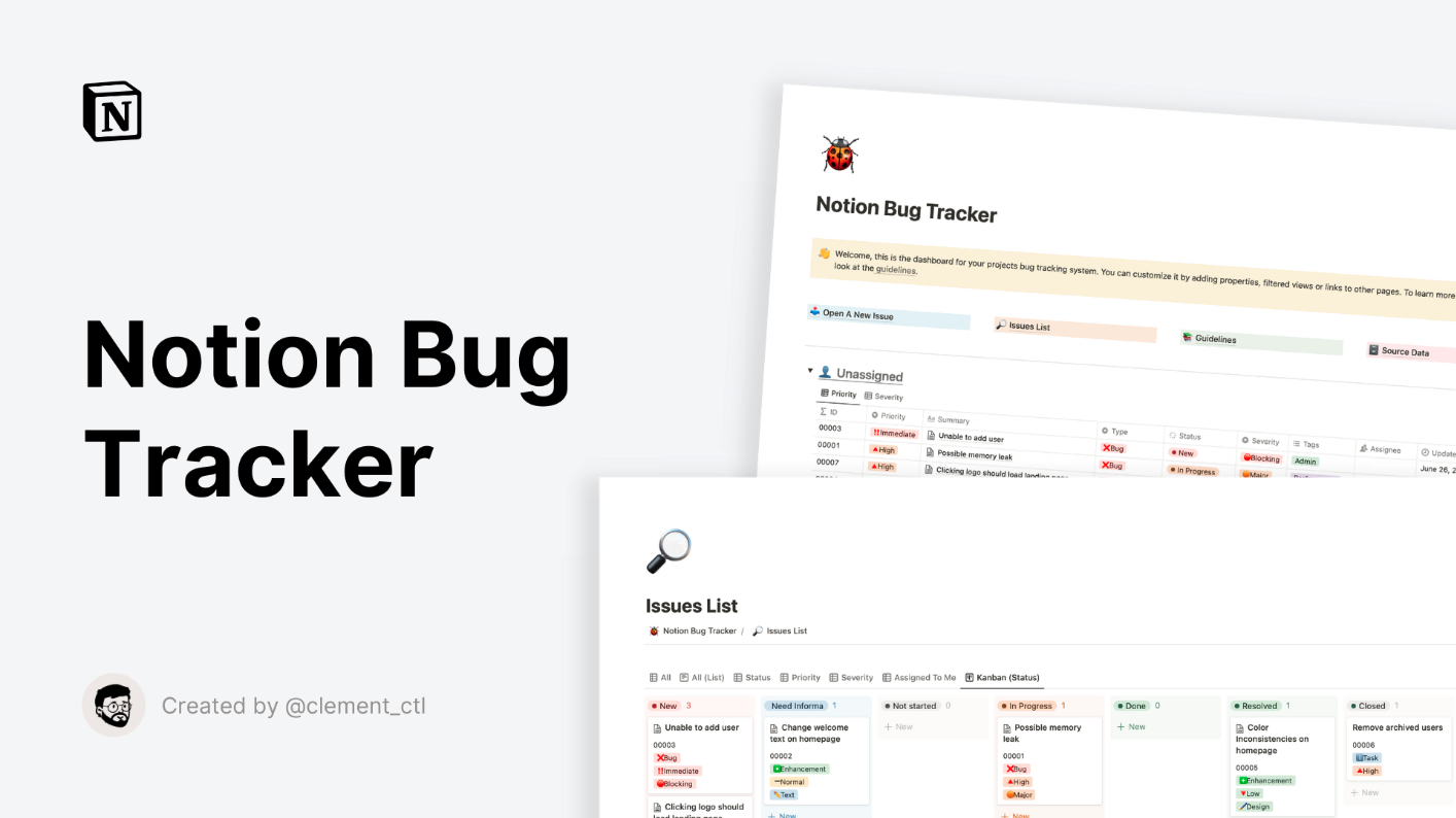 Notion Bug Tracker Notion Template — Notionery